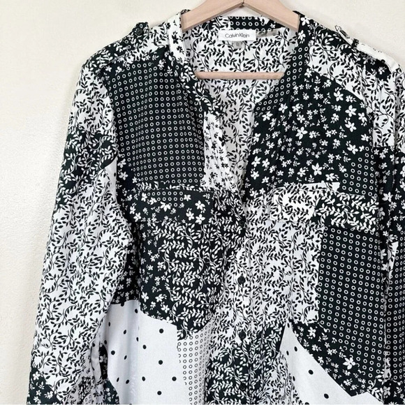 Calvin Klein Womens Size Xlarge Patchwork Print  Over Button Relaxed Shirt - Picture 6 of 13